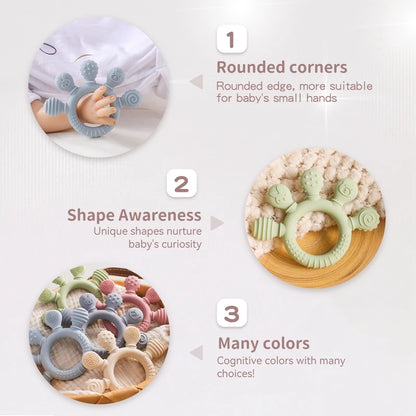BPA-Free Baby Silicone Teether Sensory Toy Food-Grade Chewable Toy Teething Ring Easy-Grip Infant Teething Toy Newborn Gift