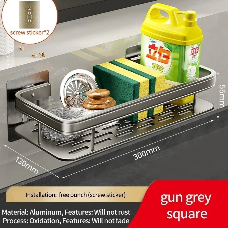 Multi-functional Kitchen Shelf, Drying Rack, Mop Storage, No-Drill Wall Mount, Home Spice Rack, Sink Faucet Basin