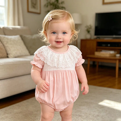 2026 New Newborn Baby Girl Bodysuits 0-24M Baby Girl Romper Summer Short Sleeved Cotton Lace Collar Baby Girl Jumpsuit