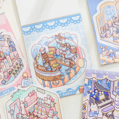 24pcs/bag zoo small class meow wow wonderland series scenery sticker book three-dimensional scene miniature sticker handbook DIY