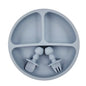 BPA Free Silicone Baby Plate with Spoon Fork Bibs Children Dishes Safe Baby Dining Plate with Suction Smile Face Plates for Kids