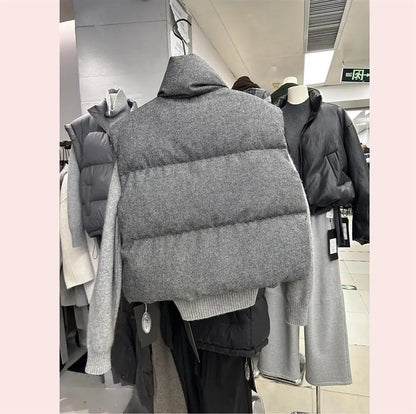 Korea Chic Streetwear Personalized Vest Short Parkas Casual Elegant Waistcoat  Coat  High Street Moda All-match Women Jacket
