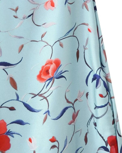 2026 Women Satin Floral Print Halter Neck Dress Fringe Trim Asymmetrical Hem Party Maxi Dress for Beach Vacation