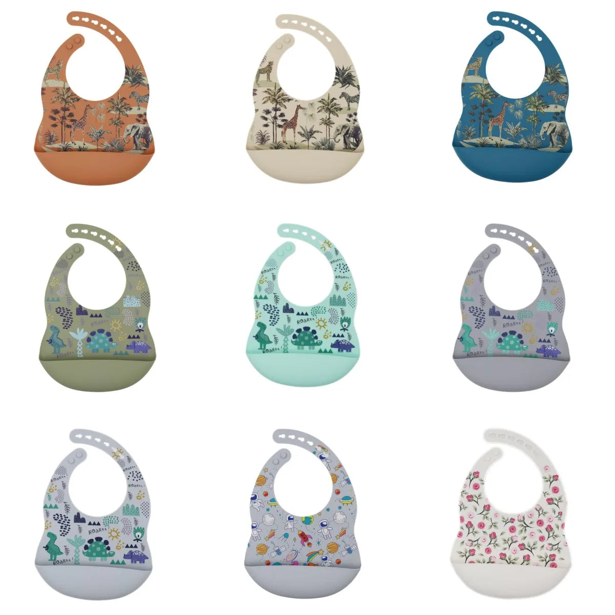 New Arrival Silicone Baby Bibs Silicon Printing Newborn Bib Feeding Burp Cloth Avocado Zoo Tractor Printing Tableware