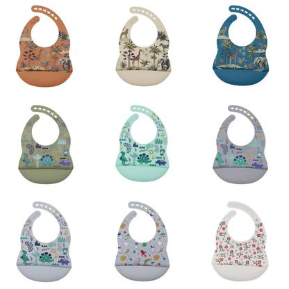 New Arrival Silicone Baby Bibs Silicon Printing Newborn Bib Feeding Burp Cloth Avocado Zoo Tractor Printing Tableware