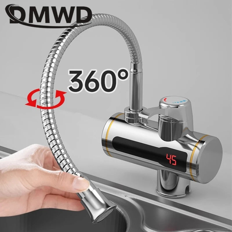DMWD Tankless Electric Hot Water Heater Universal Hose Faucet Kitchen Instant Heating Tap Water Heater LED Temperature Display