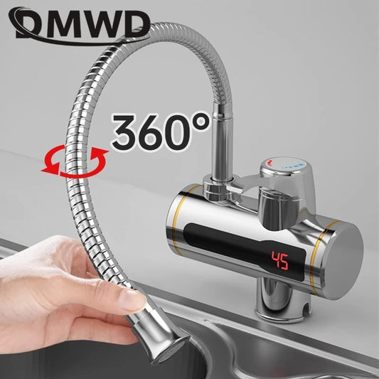DMWD Tankless Electric Hot Water Heater Universal Hose Faucet Kitchen Instant Heating Tap Water Heater LED Temperature Display