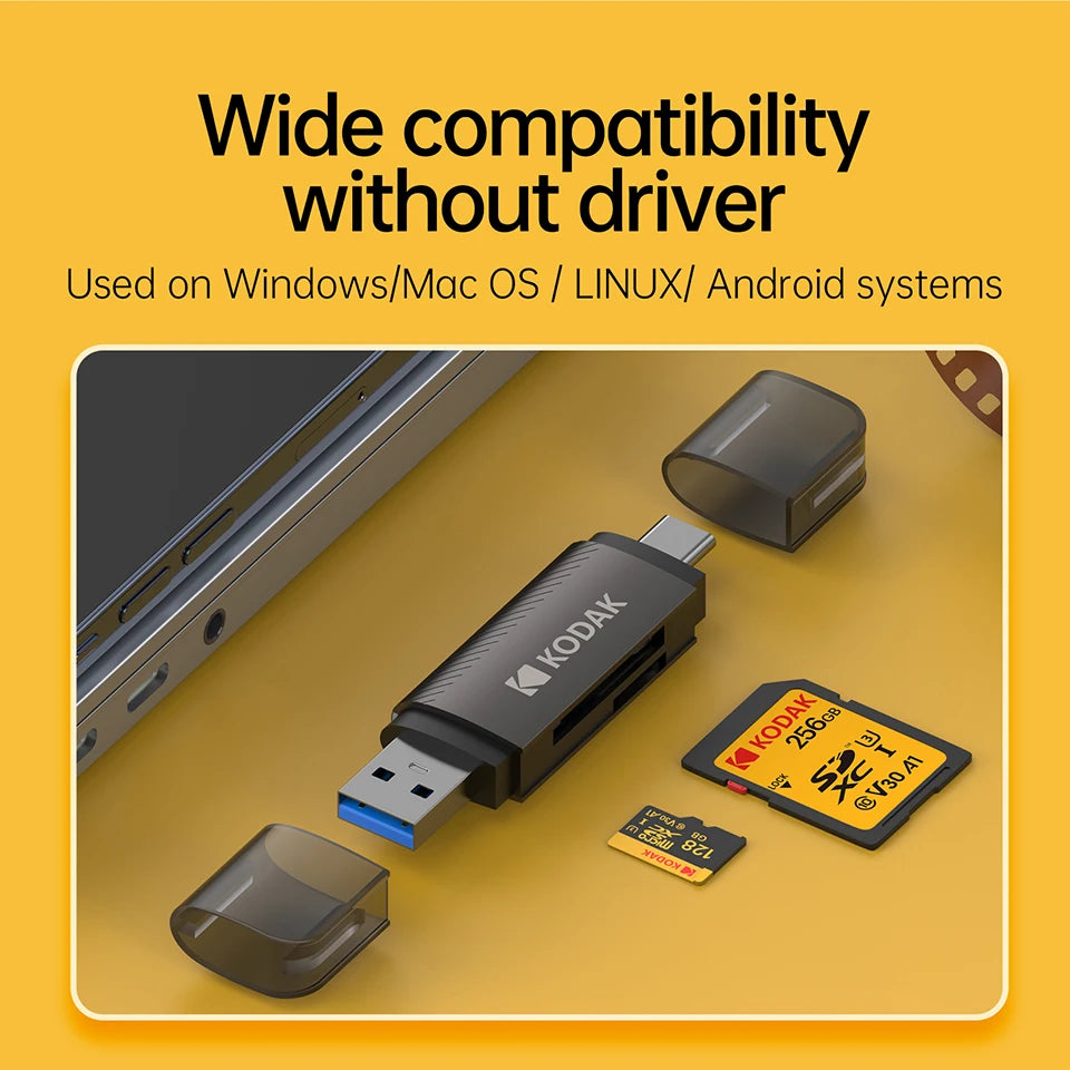 Kodak 4 in 1 Card Reader USB3.0 & Type C Universal Card Adapter Multifunctional adapter for SD Card & Micro sd Card