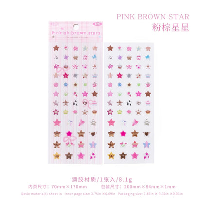 4 Designs Candy Star Series Lovely Five Point Star Theme Resin Stickers for Scrapbooking DIY Frame Collage Decoration