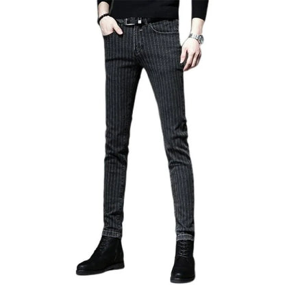 Men's Striped Slim Stylish Casual Pencil Pants Jeans Spring Autumn Korean Trendy Fashion Brand New Elastic Striped Long Trousers