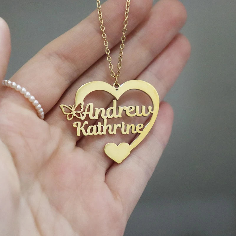 Personalized Two Name Necklaces With Heart Stainless Steel Custom Letter Couple Necklace Choker  Stainless Steel Wedding Gift