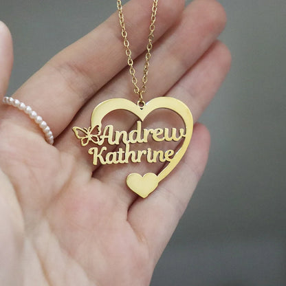 Personalized Two Name Necklaces With Heart Stainless Steel Custom Letter Couple Necklace Choker  Stainless Steel Wedding Gift
