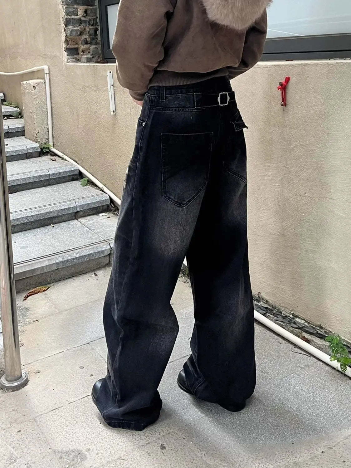 American Retro Washed Rivet Wide Leg Jeans Women Autumn and Winter New Loose Casual Slim Straight Pants