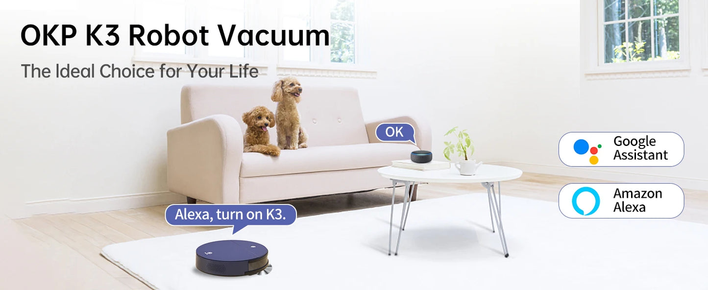 OKP K3 Robot Vacuum Cleaner 2000Pa Strong Suction 120 min autonomy,5 Cleaning mode home appliance for Hardfloor and Carpet