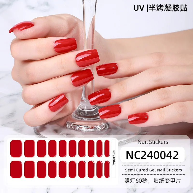 16/20/22Tips Semi-Cured Gel Nail Wraps Full Cover Manicure DIY Waterproof Long Lasting Gel Nail Stickers set for UV Lamp Need