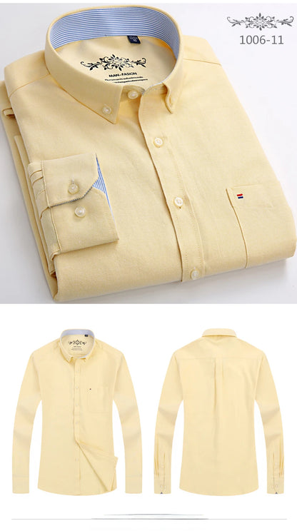 Classic Fit Cotton Full Casual Shirts for Men Solid Color Long-Sleeve Plain Shirt Single Pocket Top Soft Slim Fit Formal Clothes