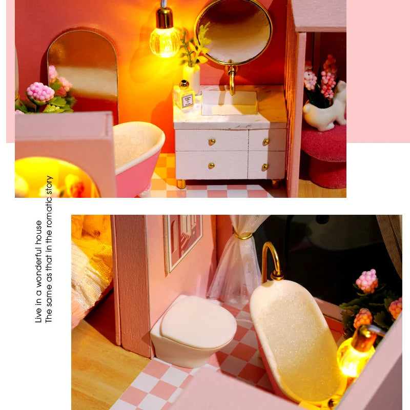 Doll House Kit 3D Wooden Mini DollHouse Assembly Building with Furniture Kit Toy For Birthday Gift 3D Puzzle Handmade Home Decor