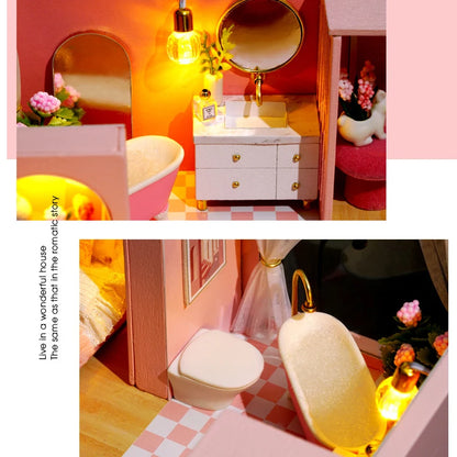Doll House Kit 3D Wooden Mini DollHouse Assembly Building with Furniture Kit Toy For Birthday Gift 3D Puzzle Handmade Home Decor