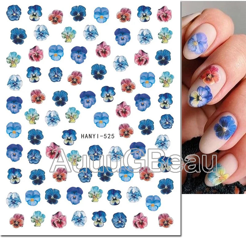3d Nails Art Decals Spring Fruits Pink Full Tips Peony Magnolia Flowers Adhesive Sliders Stickers Decoration For Nails Manicure