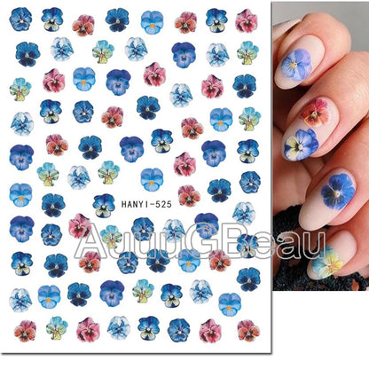 3d Nails Art Decals Spring Fruits Pink Full Tips Peony Magnolia Flowers Adhesive Sliders Stickers Decoration For Nails Manicure