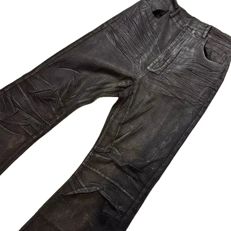 Y2K Washed Jeans Gothic Vintage Micro Flared Middle Waisted Zipper Pants Women Men Streetwear High Quality Design Sense Trousers