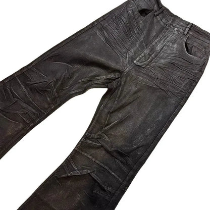 Y2K Washed Jeans Gothic Vintage Micro Flared Middle Waisted Zipper Pants Women Men Streetwear High Quality Design Sense Trousers