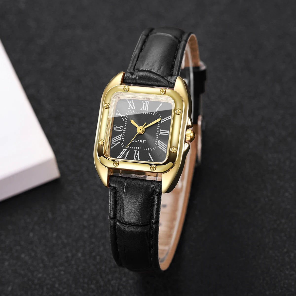 Fashion Square Women Leather Strap Wristwatches Casual Roma Dial Quartz Watch For Ladies Clock Relogio Feminino (Without Box)