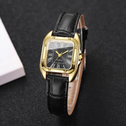 Fashion Square Women Leather Strap Wristwatches Casual Roma Dial Quartz Watch For Ladies Clock Relogio Feminino (Without Box)