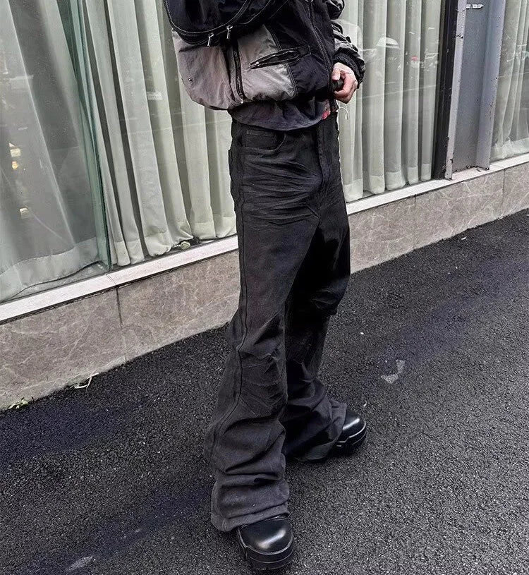 Y2K Washed Jeans Gothic Vintage Micro Flared Middle Waisted Zipper Pants Women Men Streetwear High Quality Design Sense Trousers