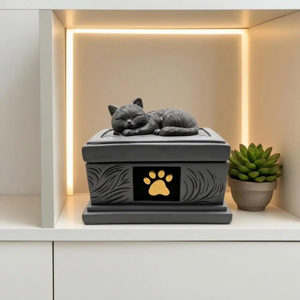 Sleeping Cat Pet Urn Cats Dogs Memorial Cremation Keepsake Urn Pet Ash Holder Container Box Pet Loss Sympathy Gift