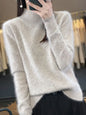 100% Mink Cashmere Sweater Women's Half High Collar Pullover Long Sleeve Cashmere Knitwear Fashion Autumn Winter Female Clothing