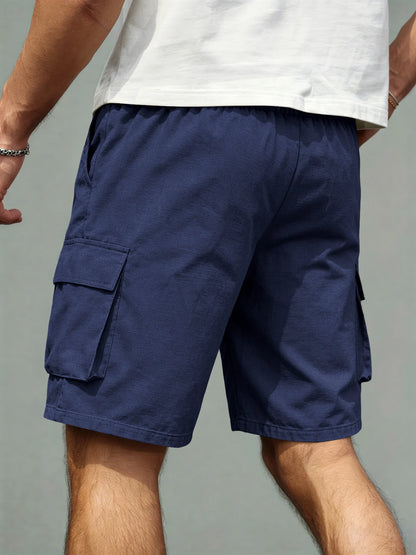 2026 Men's loose linen straight-leg pants, casual multi-pocket work shorts, high-end men's shorts, drawstring daily work shorts