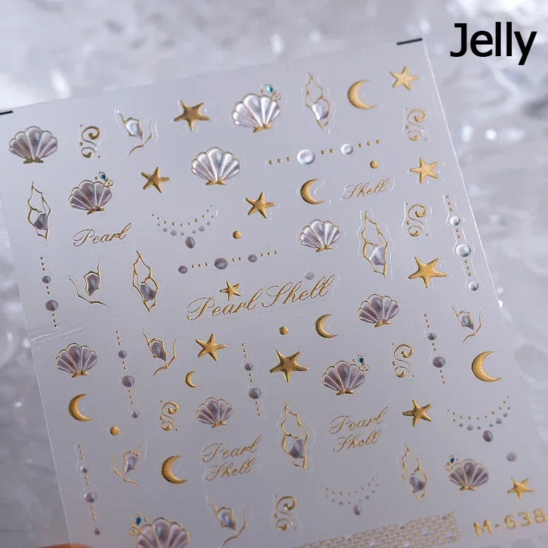 Colorful Bagful Jellyfish Bubbles Swimming Rings Rainbow Stars Ocean Starfish Self Adhesive 5D Nail Art Sticker Manicure Decal