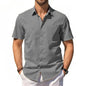 Men's Cotton Linen Shirt Summer Short Sleeve Button Up Hawaiian Lightweight Shirts Vacation Casual Lapel Collar Tops