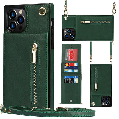 Zipper Wallet for IPhone 17 Air 16 16E 15 14 13 12 11 Pro Max Plus Case with Card Holder Lanyard Strap Crossbody Leather Cover