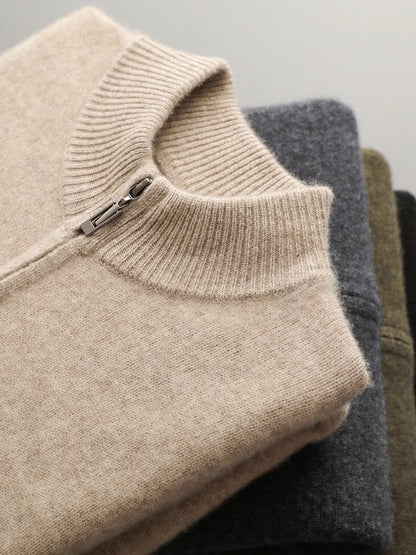 100% Merino Wool Two-piece Suit for Men Autumn Winter Knitting Zipper Cardigan and Slim-fit Pants Warm Thickened Clothing Sets