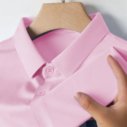 Men's Business Casual Solid Color Short Sleeve Shirt Summer Fashion No Ironing Comfortable Versatile Top for Men