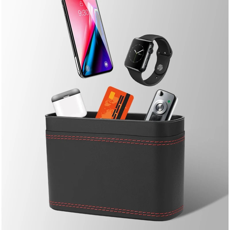 Multi-functional Car Press-down Storage Box PU Leather Vehicle Trash Can, Seat Back and Door Hanging Storage Box, Press-down