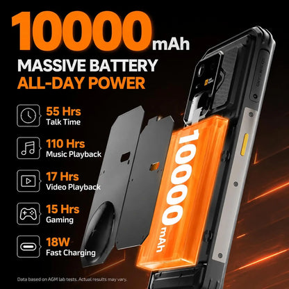 AGM G3 5G Rugged Phone 24GB(12+12) 512GB Wireless Charging 10000mAh Phone 6.72' 120Hz Dimensity 7300 Android15 Camping Light