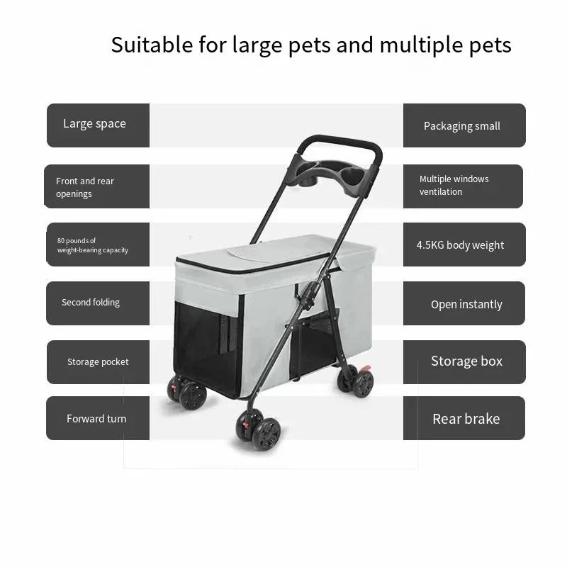 Medium To Large Dog Pet Stroller Multifunctional and Foldable Suitable for Outdoor Travel, Large Size for Commuting and Portable