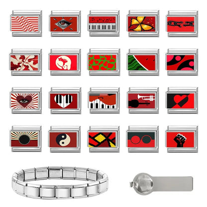 Wholesale Fashion Personalized DIY Red Color Italian Charm Bracelet Watermelon Tomato Bead 9mm Bracelet Stainless Steel Jewelrys