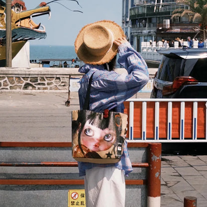 Brand Portrait Print Tote Bag Large Capacity Top-handle Shopper Bag Fashion Pvc Kraft Paper Shoulderbag Waterproof Pouch Storage