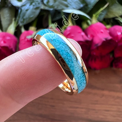4MM 6MM 8MM Multicolor Turquoise Ring Men Women Beautiful Tungsten Engagement Wedding Band Domed Polished Finish Comfort Fit