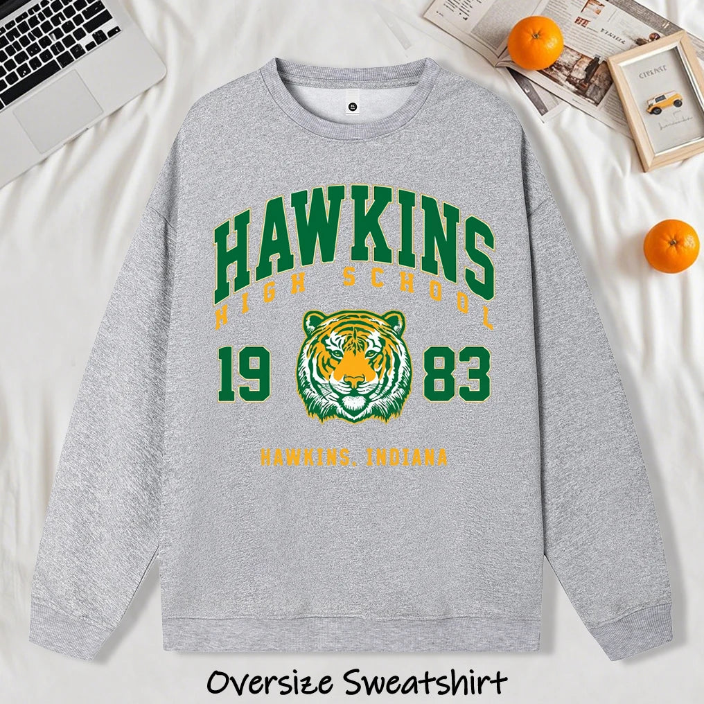 Hawkins 1983 Mighty Tiger Pullover For Men Autumn Oversize Long Sleeve Casual All-Match Clothing Unisex O-Neck Fashion Retro Top