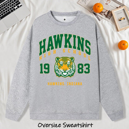 Hawkins 1983 Mighty Tiger Pullover For Men Autumn Oversize Long Sleeve Casual All-Match Clothing Unisex O-Neck Fashion Retro Top