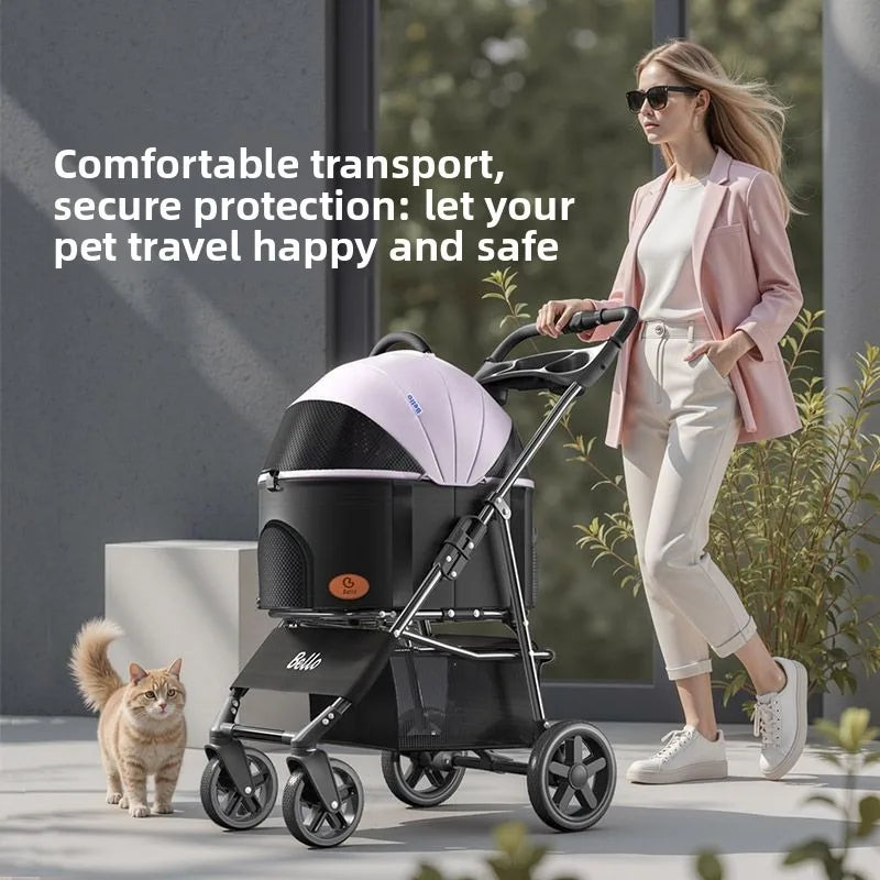 Pet Stroller Lightweight Foldable Detachable Cat Dog Carrier Outdoor Portable One Button Folding Pet Trolley Stroller for Dog