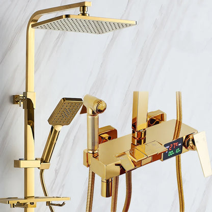 Gold Piano Digital Display Bathroom Shower Set Brass Bathroom Faucet Accessories Thermostatic Digital Bathroom Shower System