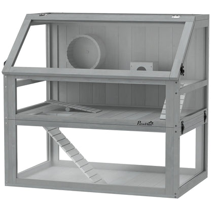 Wooden Hamster Cage 3 Story with Deep Base Removable Levels for Small Animals 80x50x76cm Light Gray