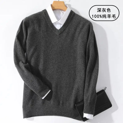 Super 100% Cashmere Sweater 2021 Men Pullover Autumn Winter Warm Classic V-neck Sweaters Male Jumper Jersey Hombre Pull Homme