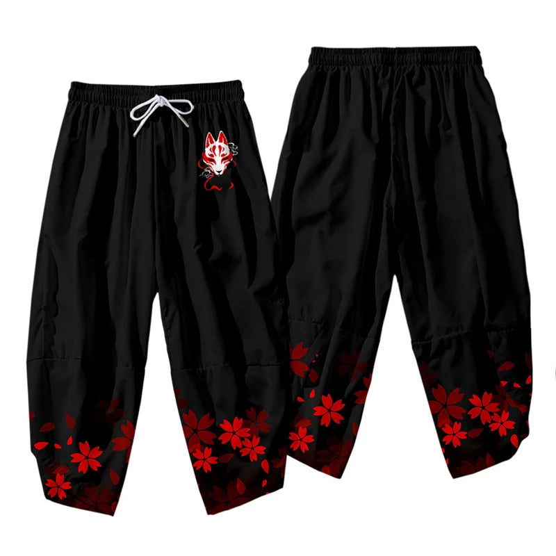 Large Size 5XL 6XL Japanese Kimono Cardigan Pants Set Print Fox Men Women Shirt Tradition Yukata Haori Obi Cosplay Costume